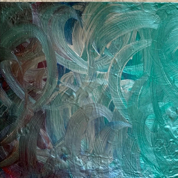 9x12 Artwork with metallic silver, wine, green and blue - Picture 6 of 6